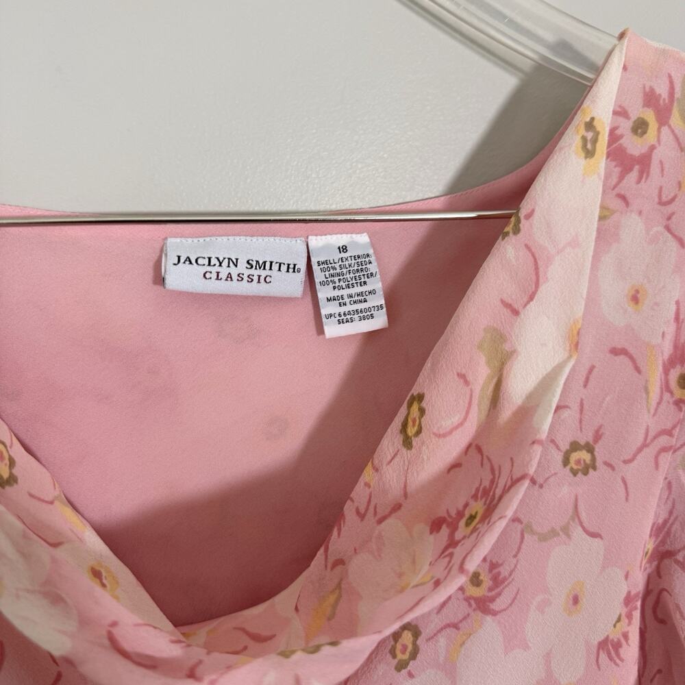 Jaclyn Smith Silk Floral Midi Dress Pink Cottagecore Prairie Flutter 18 Fairy - Picture 5 of 6